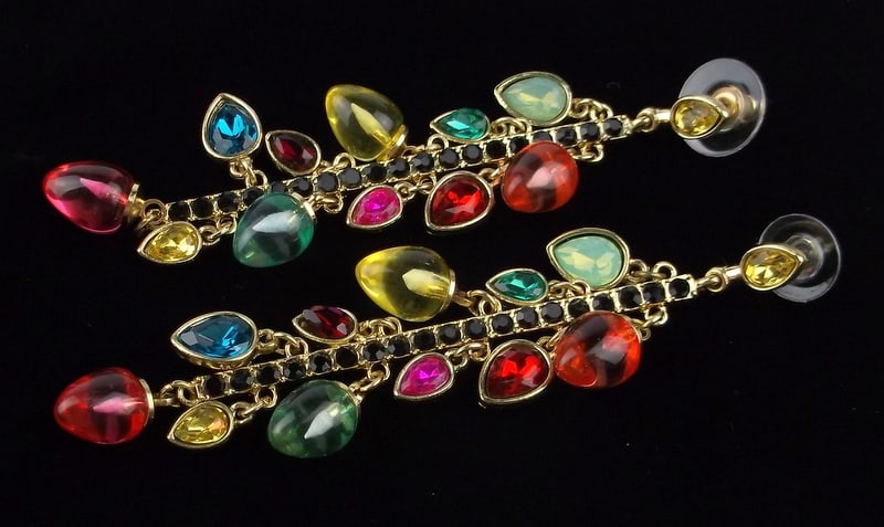 New Carded Big Rhinestone Christmas Lights Earrings $26: new condition