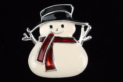 New Boxed Monet Rhinestone Snowman Christmas Brooch