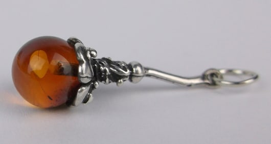 Mint Sterling Silver Genuine Amber Drop Pendant