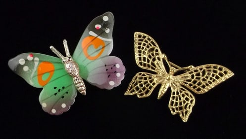 2 Mint Vintage 1970s Butterfly Brooch Lot