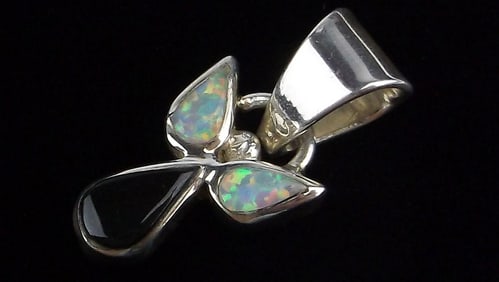 New Hopi Lucian Koinva Sterling Silver Opal Onyx Pendant