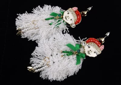 New Carded Big Enameled Rhinestone Christmas Llama Earrings