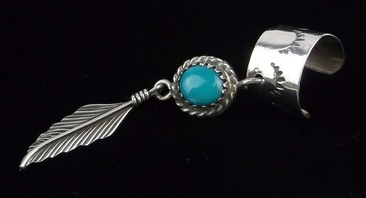 Mint Antique 1930s Navajo Sterling Silver Turquoise Ear Cuff