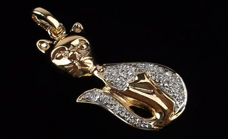 New Vintage Gold Over Sterling Diamond Cat Pendant