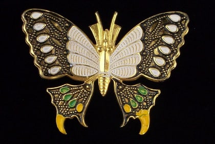 New Vintage 1960s Spain Enameled Butterfly Brooch