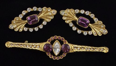 Mint Vintage 1928 Brand Rhinestone Brooch Earrings Set