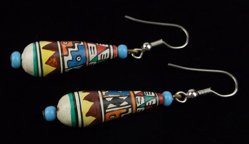 Mint Vintage 1960s Navajo Hand Painted Pottery Earrings
