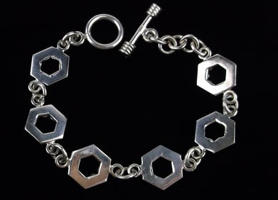 Mint Vint Heavy Taxco Sterling Silver Hexagon Bracelet 7.75"