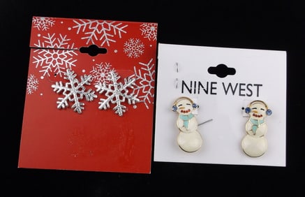 2 New Sets Enameled Rhinestone Christmas Earrings Sets