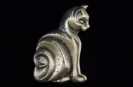 Mint Vintage 1950s Beau Sterling Silver Cat Brooch