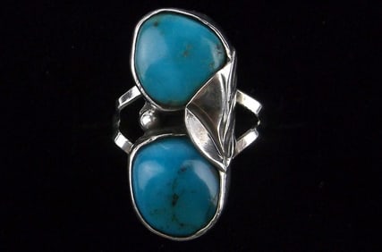 Mint 1960s Navajo Sheila Candever Sterling Turquoise Ring 5