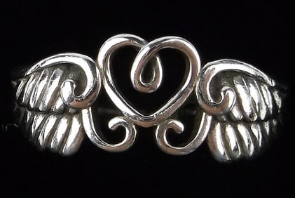 Mint Vintage Thick Sterling Silver Winged Heart Ring 8