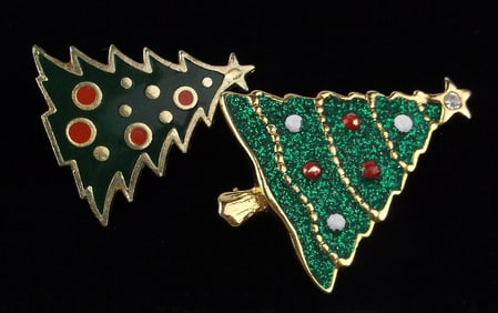 2 Stunning Vintage Christmas Tree Brooch Lot