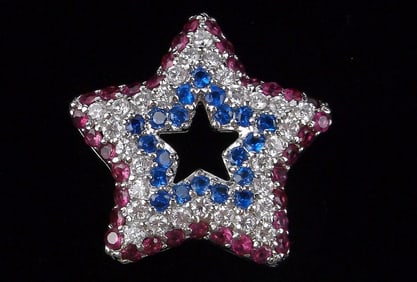 New Vint Thick Big Sterling Silver Ruby Spinel Star Pendant