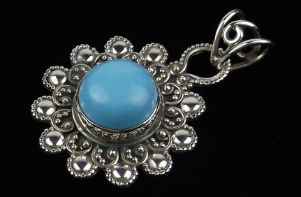 New Big Designer Sterling Silver Turquoise Pendant
