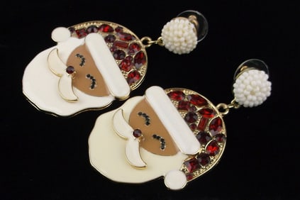 New Big Carded Rhinestone Santa Christmas Earrings