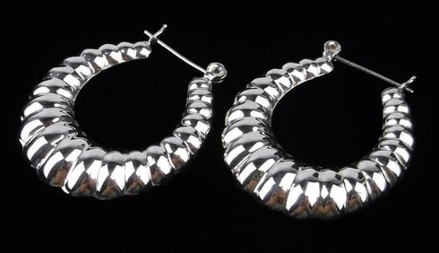Big Mint Vintage Sterling Silver Drop Hoop Earrings