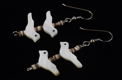 Mint 1970s Zuni Don Cheama Sterling Silver Bird Fetish Earrings