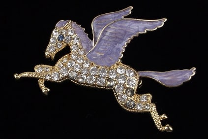 New Boxed Monet Enameled Rhinestone Pegasus Brooch
