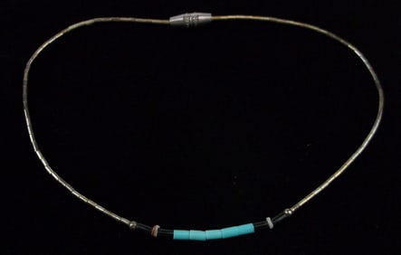 Mint 1960s Zuni Sterling Turquoise Black Heishi Bracelet 9"