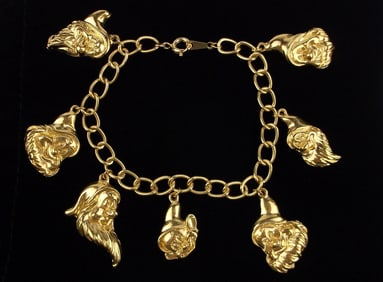 New Vintage 1960s Disney Snow White 7 Dwarfs Bracelet 7.25"