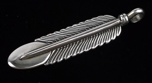 Mint Vint Navajo Sterling Silver Long Feather Pendant Signed