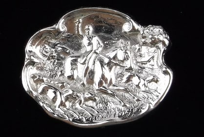 Mint Antique 1940s Repousse Fox Hunt Brooch