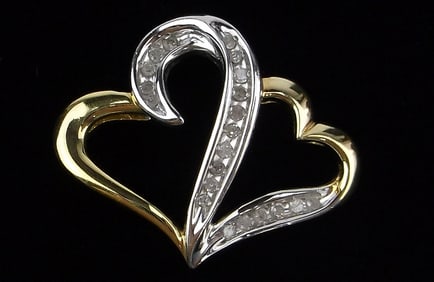 New Sterling Silver Diamond Double Heart Pendant