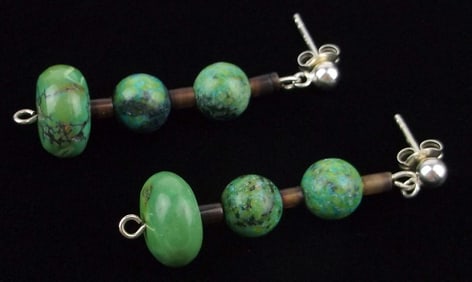 Navajo Karen Thompson Sterling Carico Lake Turquoise Earrings