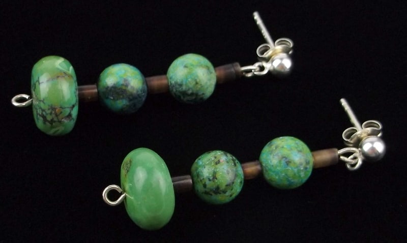 Navajo Karen Thompson Sterling Carico Lake Turquoise Earrings: handmade Navajo Sterling Silver in Excellent Condition or better