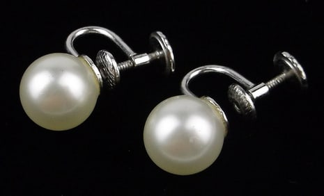 New Vintage 1950s Marvella Sterling Silver Faux Pearl Earrings