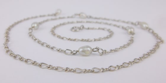 Mint Vintage Sterling Silver Pearl Chain Necklace 18"