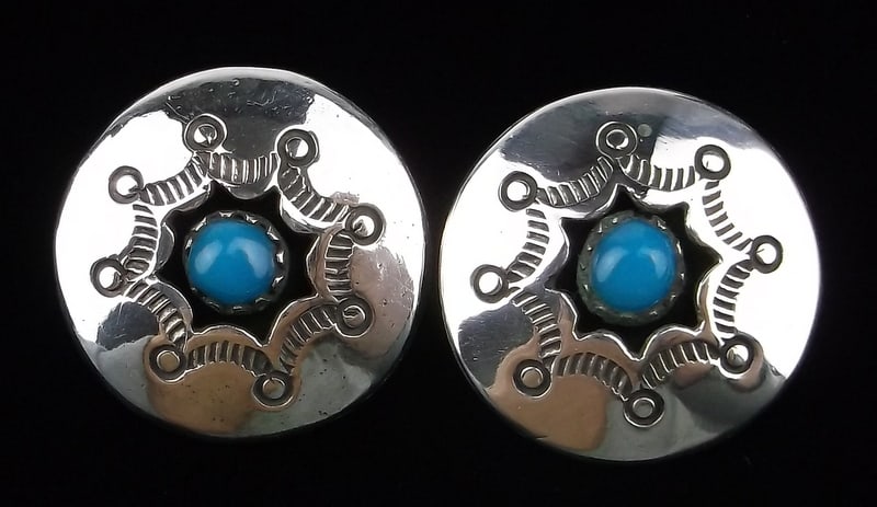 Mint 1960s Zuni Betty Kanjeena Sterling Turquoise Earrings Spiderweb: Zuni Handmade Solid Sterling Silver in Mint Condition
