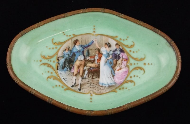 Mint 1910s Andre Signed Hand Painted Bronze Porcelain Ring Tray (1 of 4)