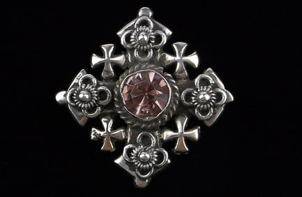 Mint Vint Thick Israel Sterling Silver Cross Brooch Pendant