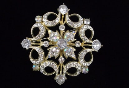 Stunning Vintage Big Rhinestone Snowflake Brooch