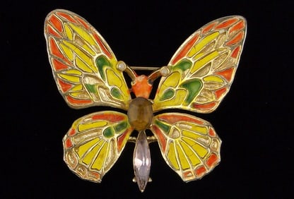 Beautiful Vint 1960s ART Enameled Butterfly Brooch