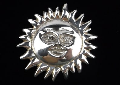 Mint Vint Thick Taxco Sterling Silver Sun Brooch Pendant
