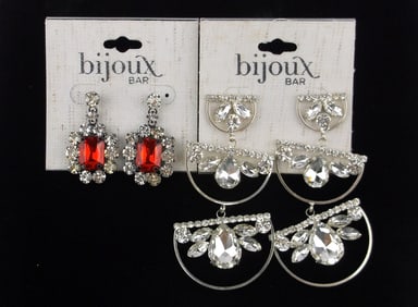 2 New Bijoux Bar Big Rhinestone Drop Earrings Sets Lot