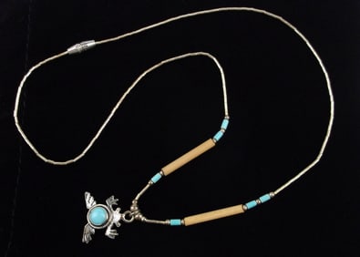 Mint Vint Zuni Sterling Silver Turquoise Frog Necklace 16"