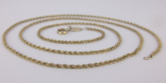 Stunning Vint Italian Gold Over Sterling Rope Chain Necklace 23"