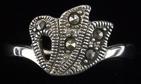 Mint Vintage Sterling Silver Marcasite Ring 7