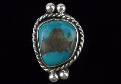 Mint Vint 1960s Navajo Sterling Silver Gem Turquoise Ring 7.5