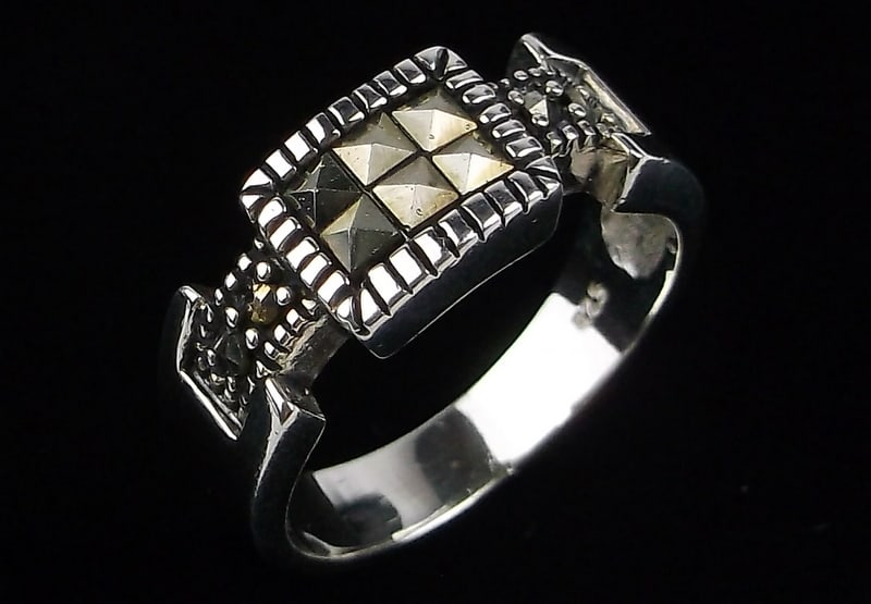 Mint Vint Thick Designer Sterling Silver Marcasite Ring 6.5 (1 of 2)