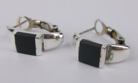 Gorgeous Vintage Sterling Silver Onyx Earrings