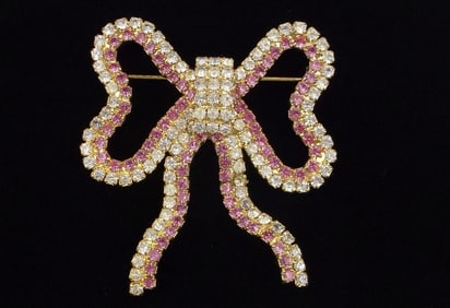 Stunning Vintage Big 1960s Rhinestone Bow Brooch