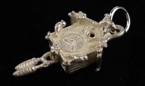 Mint Vintage Thick Sterling Silver Cuckoo Clock Pendant