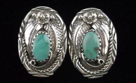 Mint Vint Navajo Billy Nez Sterling Silver Gem Turquoise Earrings