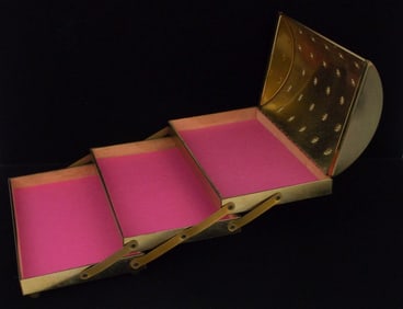 Mint 1950s Gold Tone Brand Accordion Jewelry Box