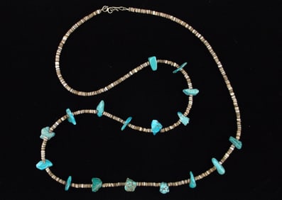 Mint 1950s Navajo Frank Tom Sterling Gem Turquoise Necklace 28"